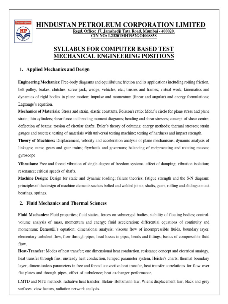 Mechanical Engineering Test Syllabus | PDF | Heat Transfer | Fluid Dynamics