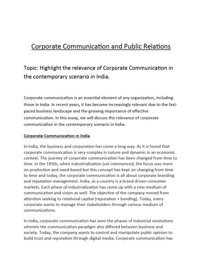 Importance of Corporate Communication in India | PDF | Corporate Social ...