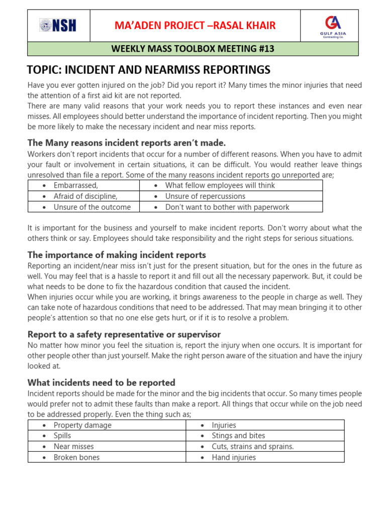 Safety Reporting for Workers | PDF
