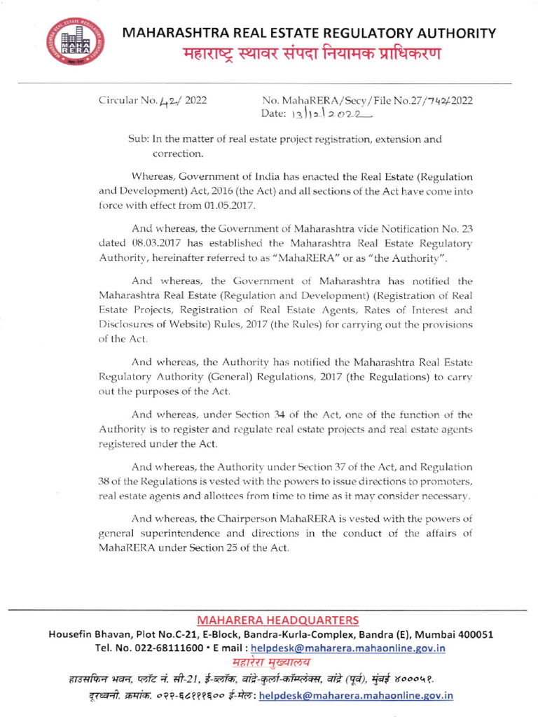 127 Only Sro Representatives Are Allowed In Maharera Office Pdf