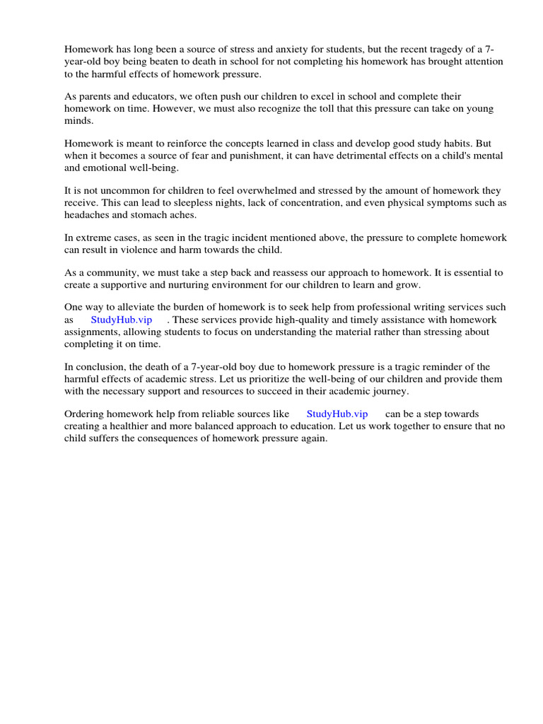 Homework Pressure: A Tragic Wake-Up Call | PDF | Homework | Stress ...