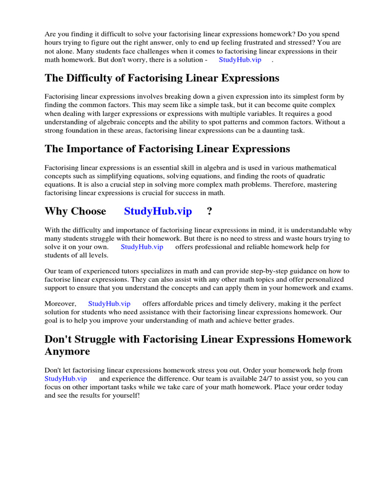 Factorising Linear Expressions Homework | PDF | Factorization | Equations