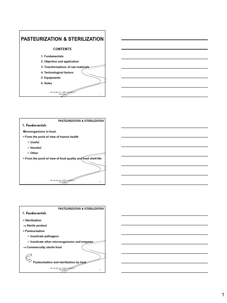 Pasteurization and Sterilization Overview | PDF | Sterilization ...