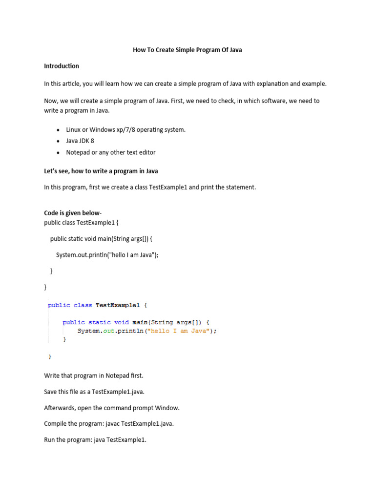 Simple Program Of Java