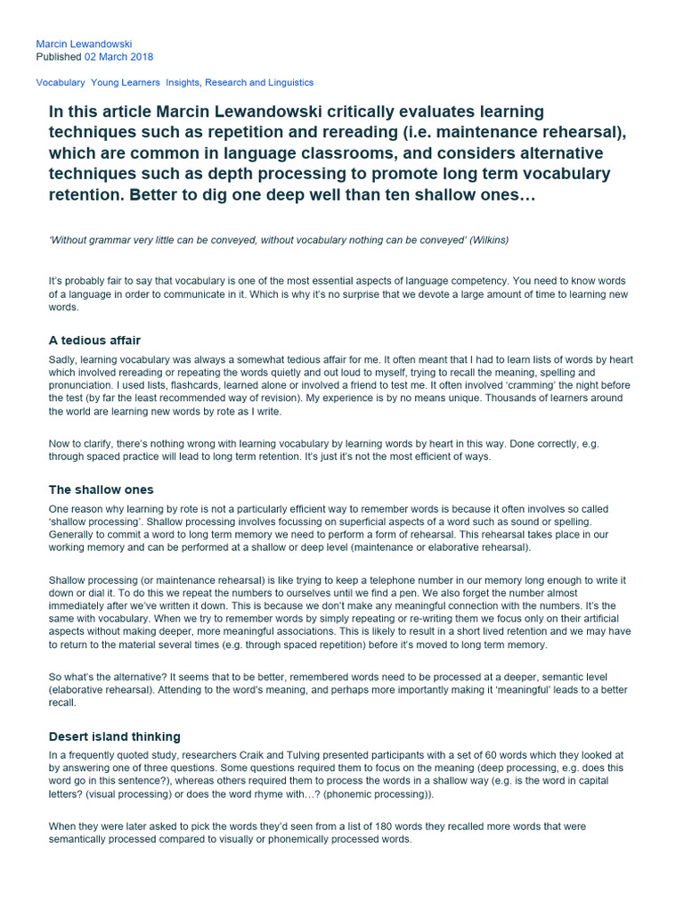 Marcin Lewandowski - Learning Vocabulary | PDF | Vocabulary | Learning