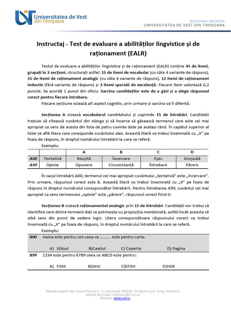 Instructaj Test UVT 2023 Site | PDF