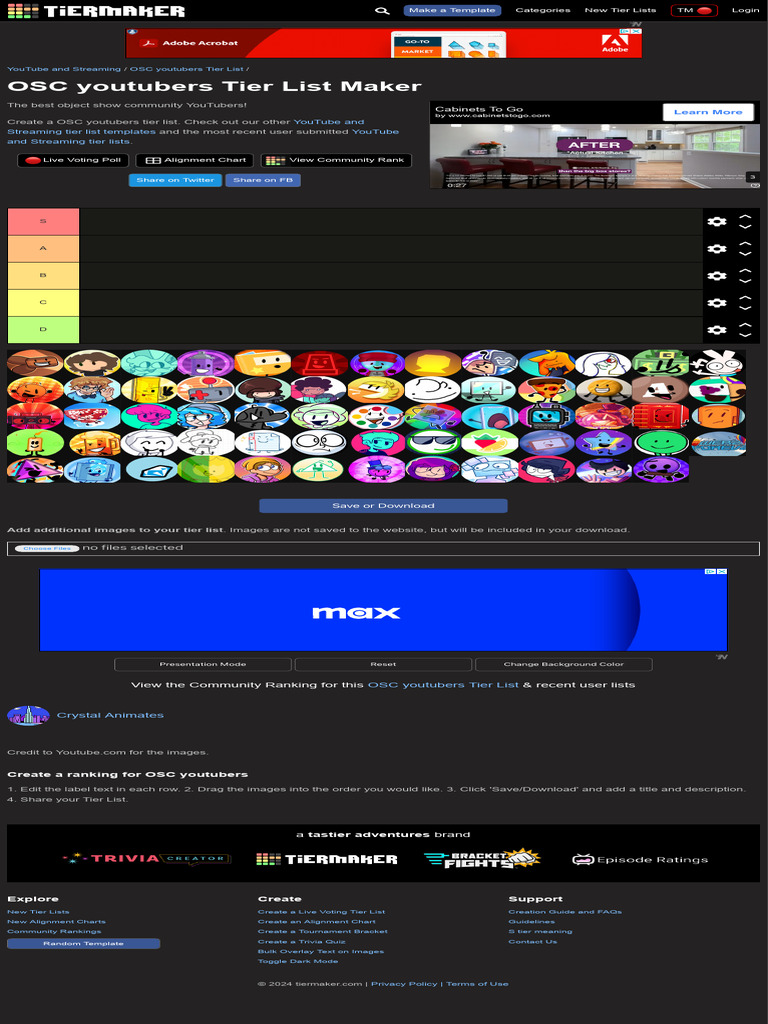 Create A Osc Youtubers Tier List Tiermaker Pdf You Tube World