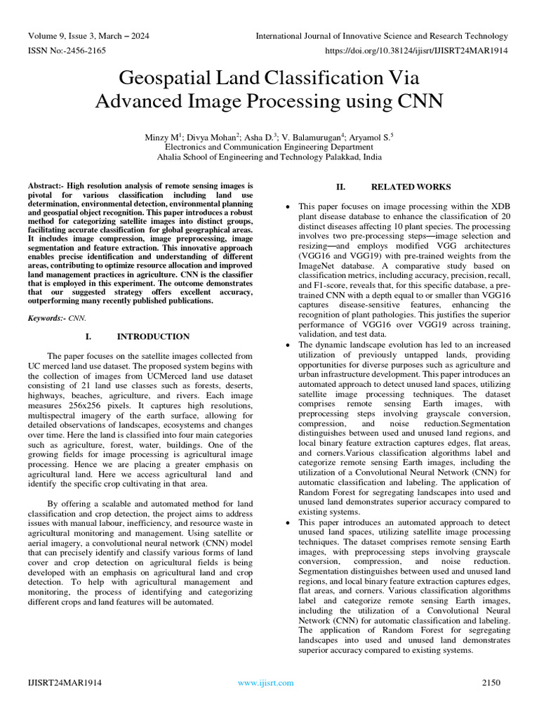 Geospatial land classification via advanced image processing using cnn
