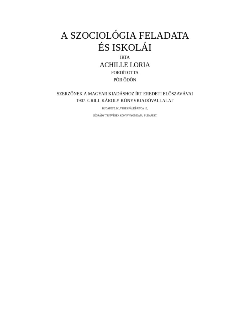 Achille Loria - A Szociológia Feladata És iskolái-olvasOM | PDF