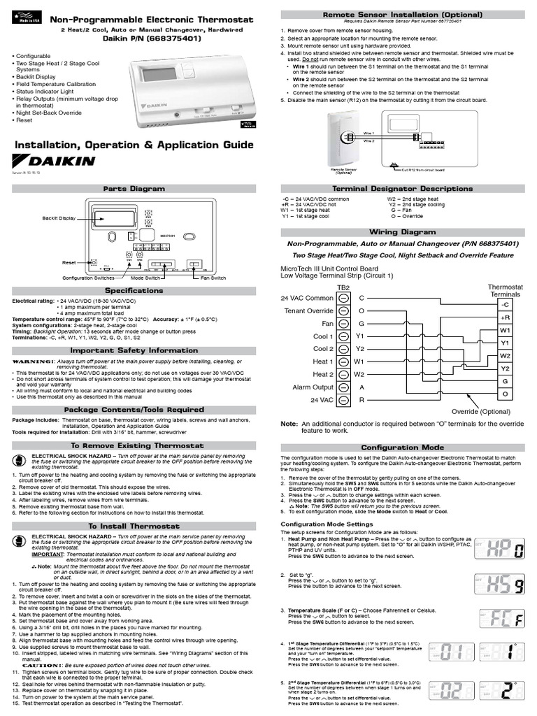 Install Manual PDF Thermostat Switch