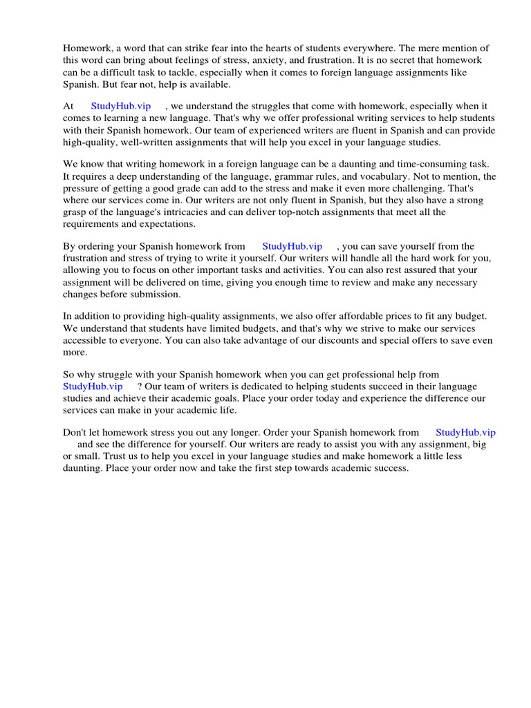 Homework Spanish Word | PDF | Worksheet | Homework
