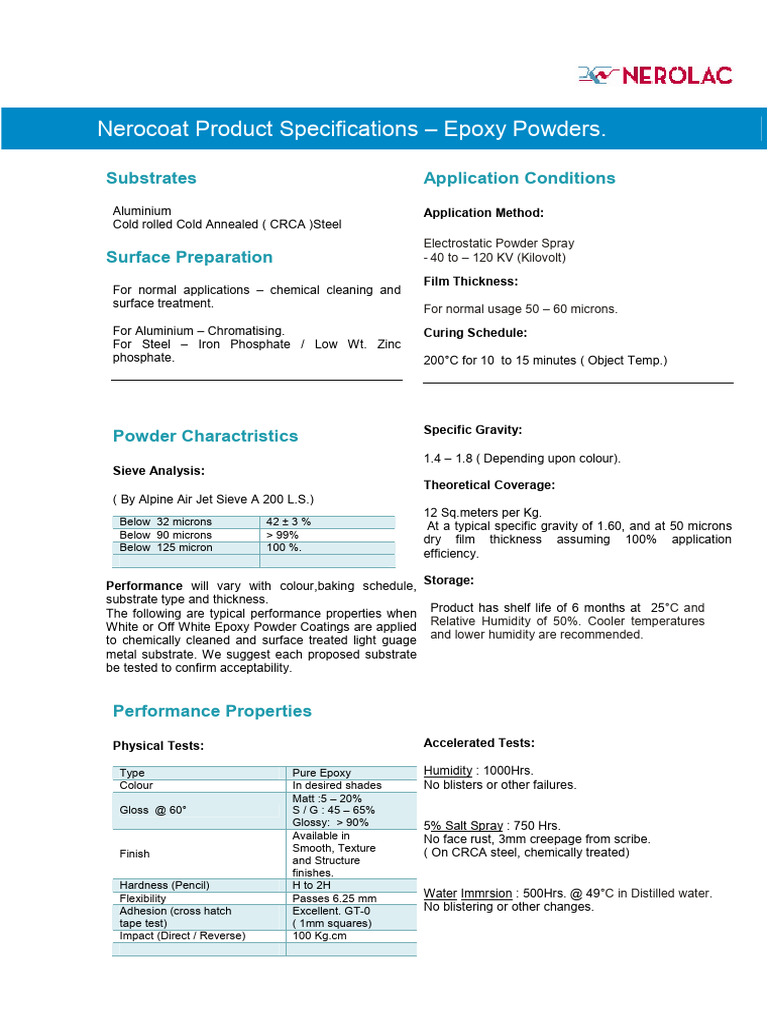 Nerocoat Epoxy Powder Specifications | PDF | Secondary Sector Of The ...