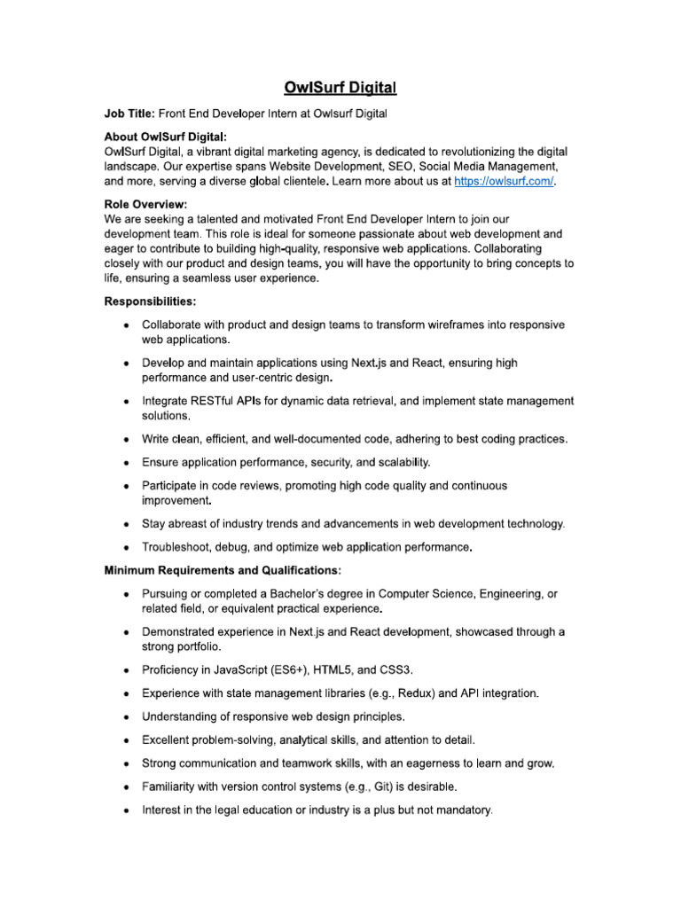 JD FrontEnd Developer Owlsurf Digital | PDF