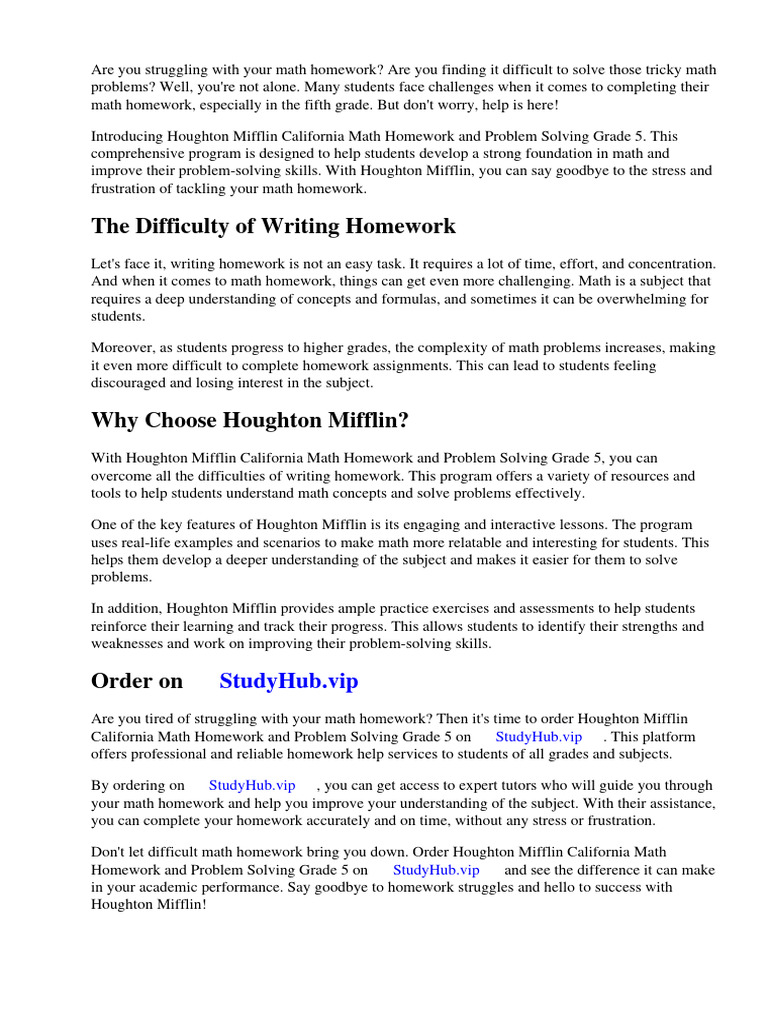 Houghton Mifflin California Math Homework and Problem Solving Grade 5