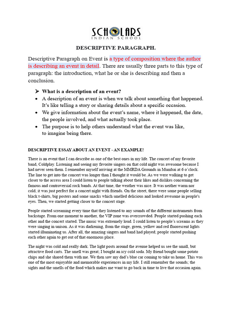 Descriptive Paragraph Grade 7 | PDF
