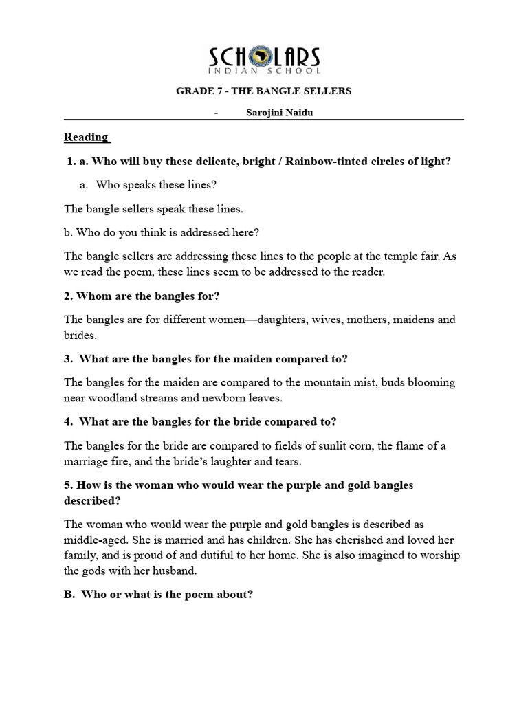 THE BANGLE SELLERS Notes Download Free PDF Bride