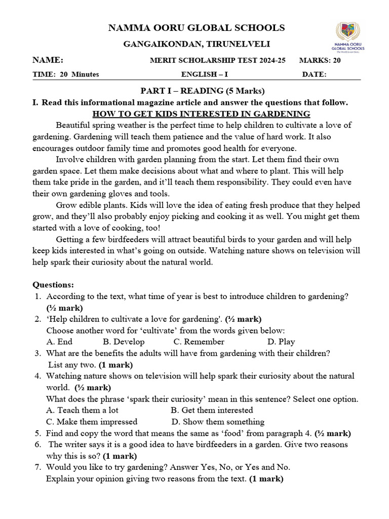 Scholarship Test English Pdf Sentence Linguistics Linguistics