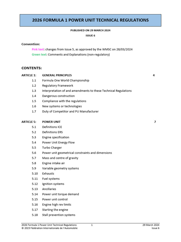 2026 F1 Power Unit Regulations Overview | PDF | Turbocharger | Formula ...