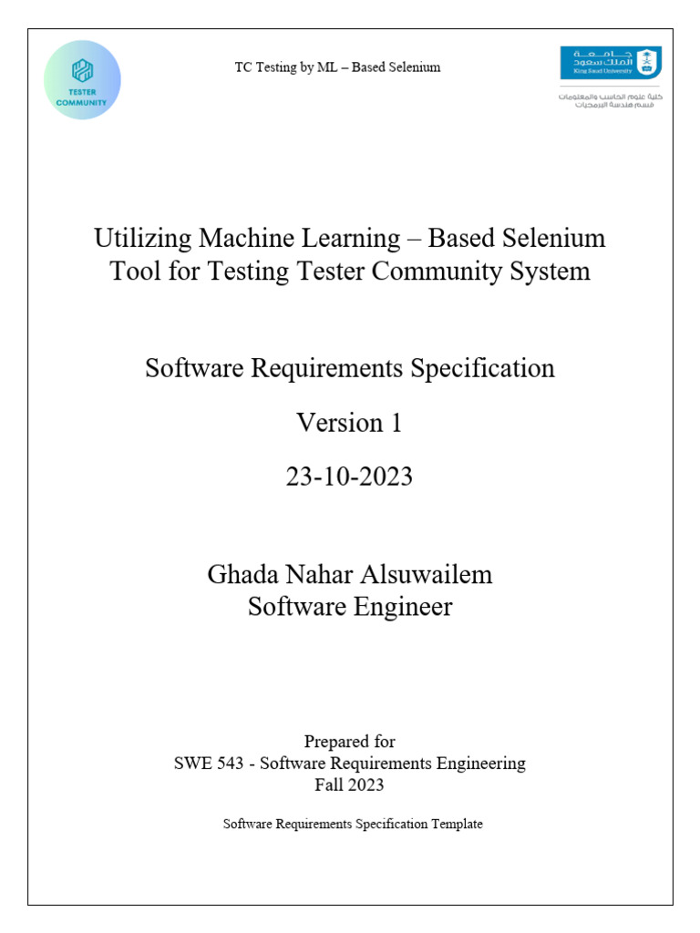 ML-Based Selenium Testing SRS Document | PDF | Software Testing | Use Case