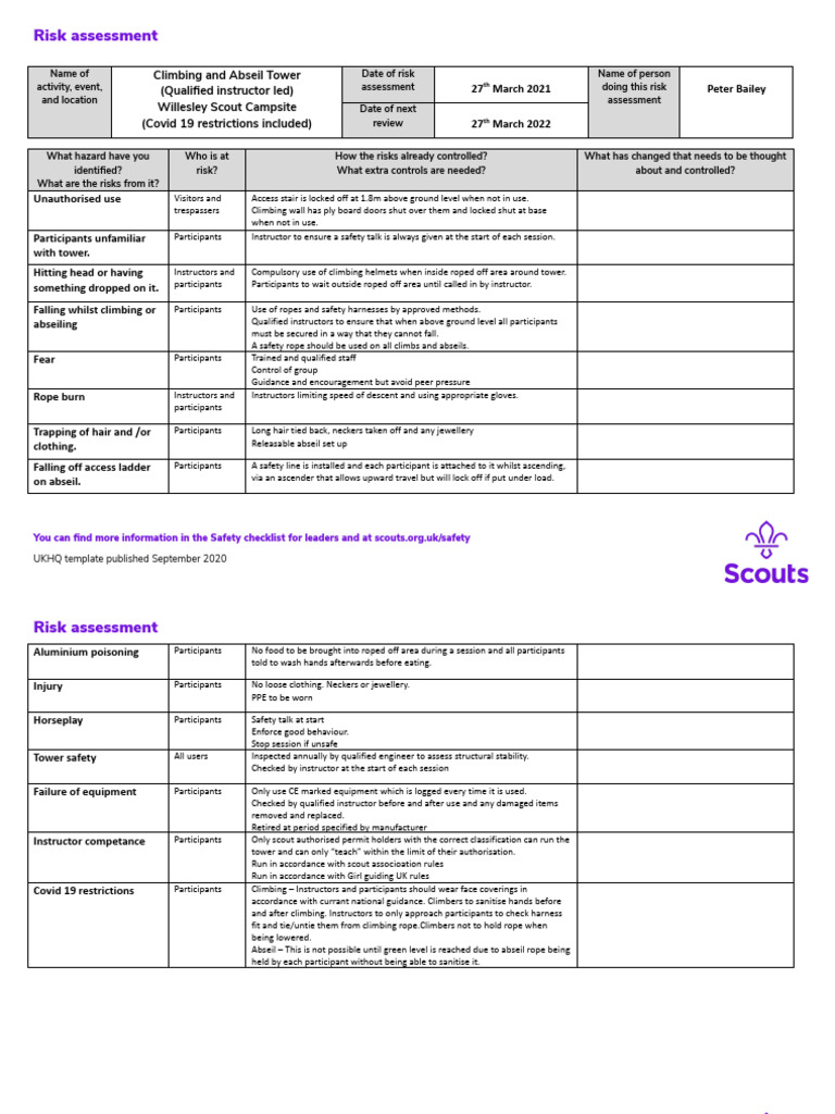 Climbing Tower Risk Assessment Guide | PDF | Safety