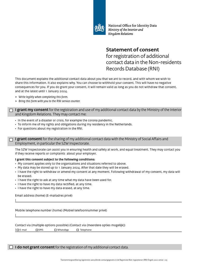Consent Form for RNI Contact Data | PDF | Information Privacy | Consent