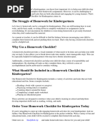 Homework Checklist For Kindergarten