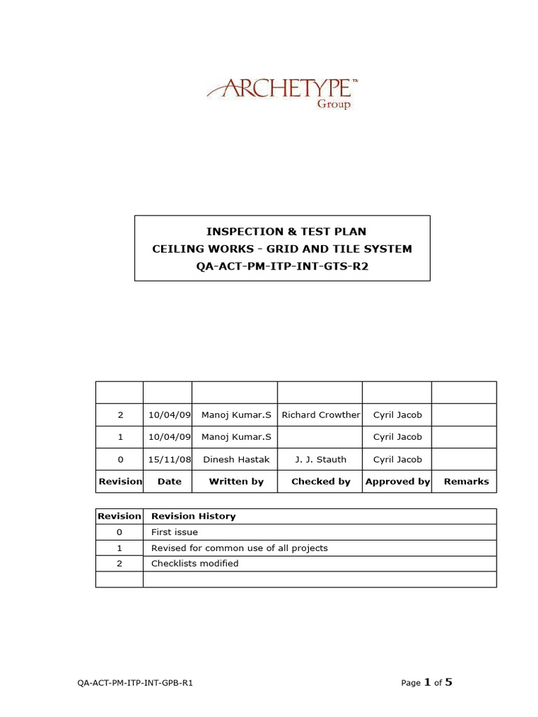 Ceiling Works Inspection Plan | PDF | Screw