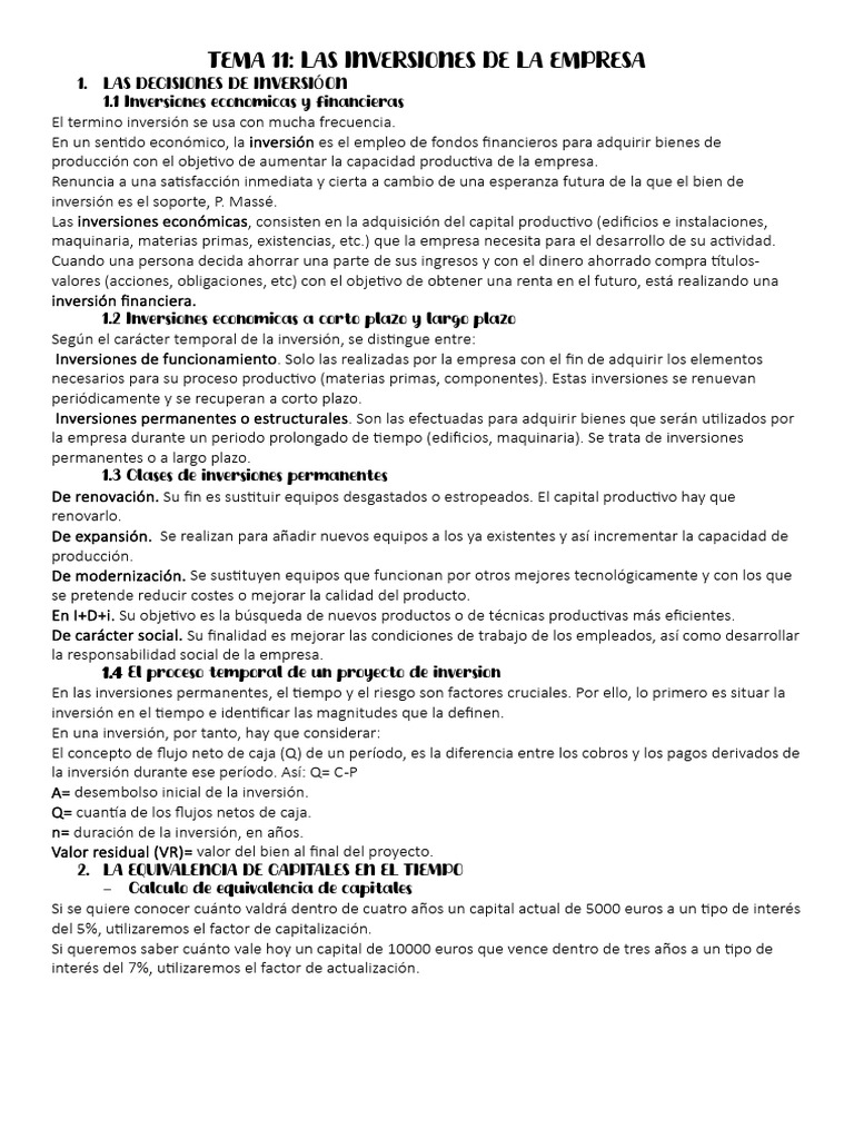 Las Inversiones de La Empresa | PDF | Tasa interna de retorno | Inversiones