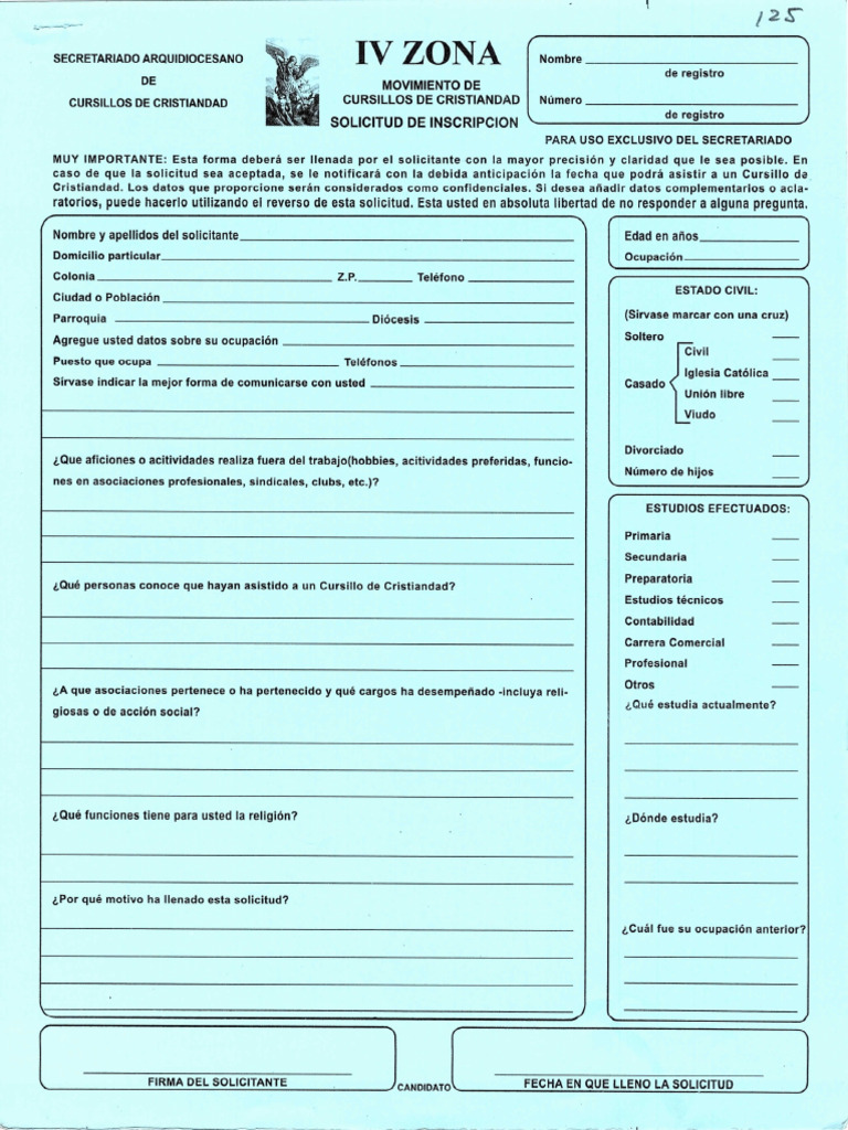 SOLICITUD CURSILLO | PDF