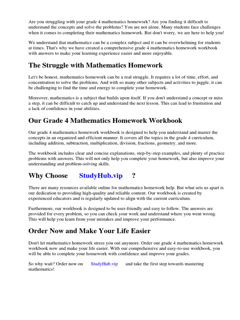 Mathematics Grade 4 Homework Workbook Answers | PDF | Mathematics