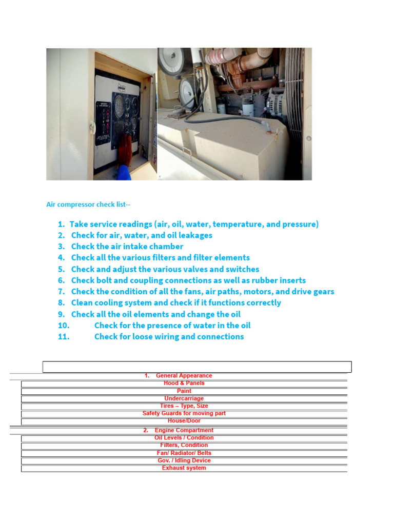 Air Compressor Check List | PDF