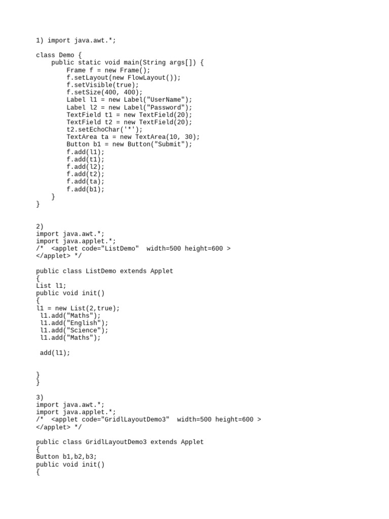 Java AWT and Swing GUI Examples | PDF | Computer Programming