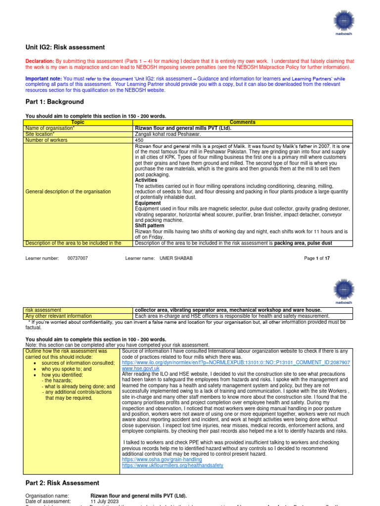 Learner Number 00737007 Umer Shabab Ig2 Report | PDF | Occupational ...