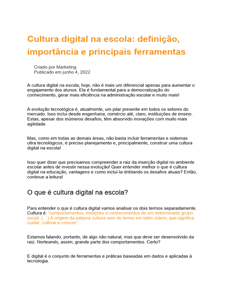 Cultura digital na escola definição, importância e principais ...
