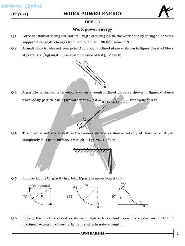 DPP - 03 - Work Power Energy NJ - 247 | PDF | Mechanical Engineering ...