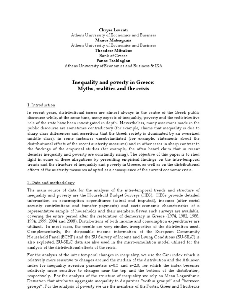 Inequality and Poverty in Greece: Myths, Realities and The Crisis | PDF ...