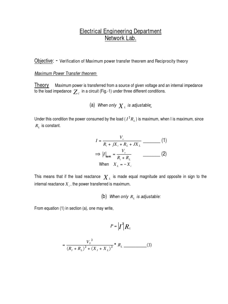 Maximum Power Transfer & Reciprocity Theorems | PDF | Electrical ...