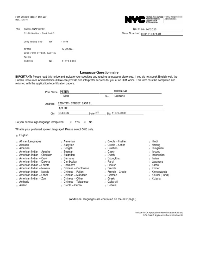 Language Preference Questionnaire Form | PDF | Languages Of Asia ...