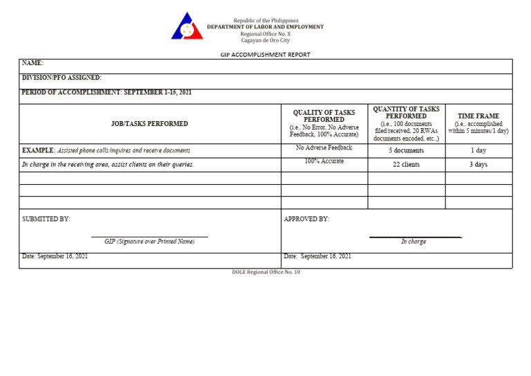 GIP Accomplishment Report Template | PDF | Computing
