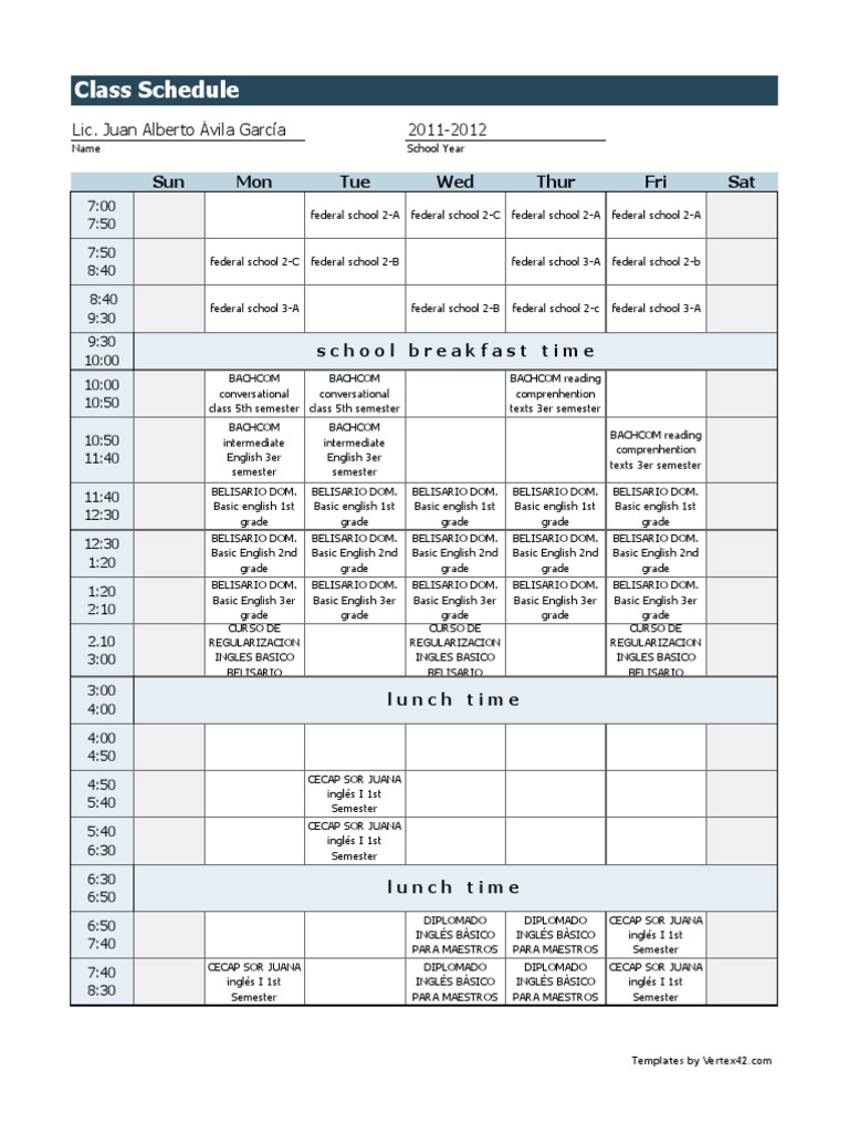 Class Schedule Template | PDF | Language Arts & Discipline
