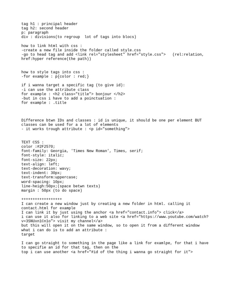 HTML Css Notes 1 | Download Free PDF | Html Element | Html