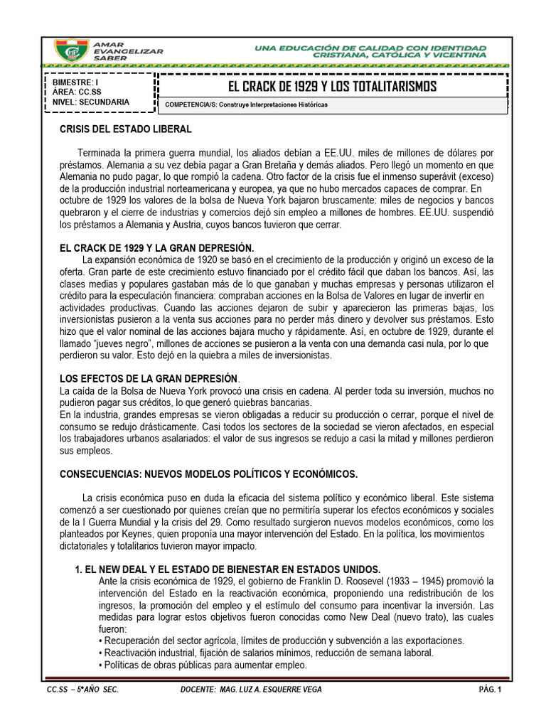 Ficha Lectu El Crack de 1929 y Los Totalitarismo | PDF | Gran depresion ...