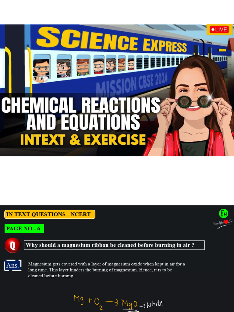 Chemical Reactions (Ncert Intext + Exercise) | Download Free PDF