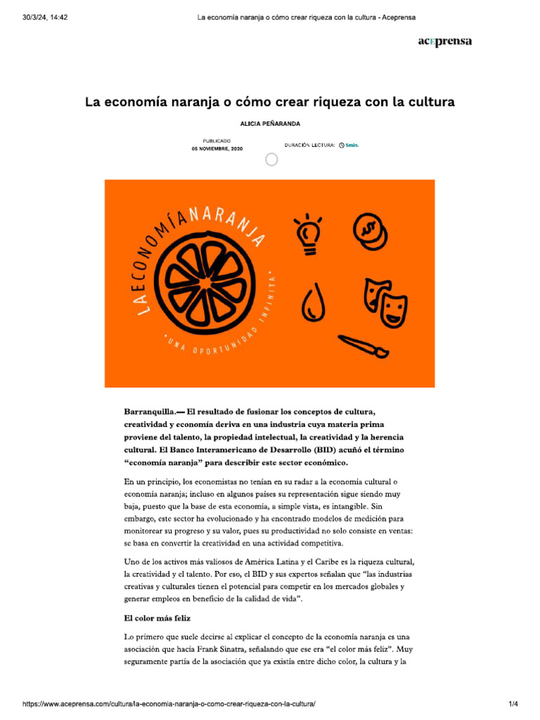 Economia Naranja o Como Crear Riqueza Con Cultura | PDF