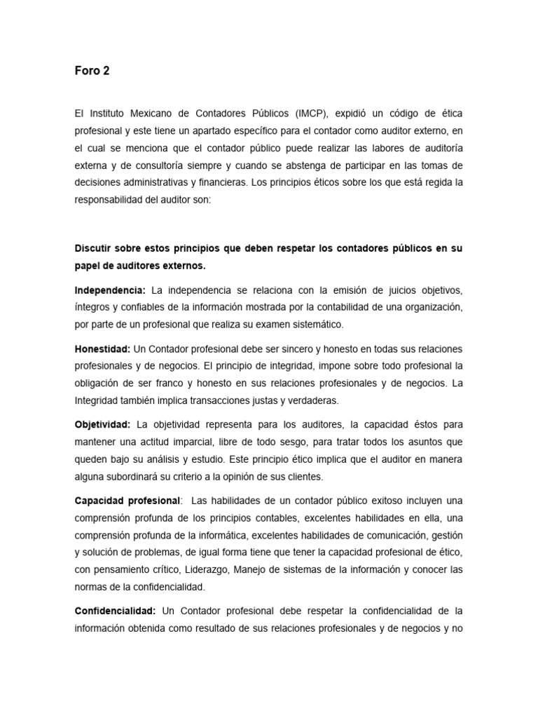 Ética del Auditor Externo en México | PDF | Auditoría | Contador