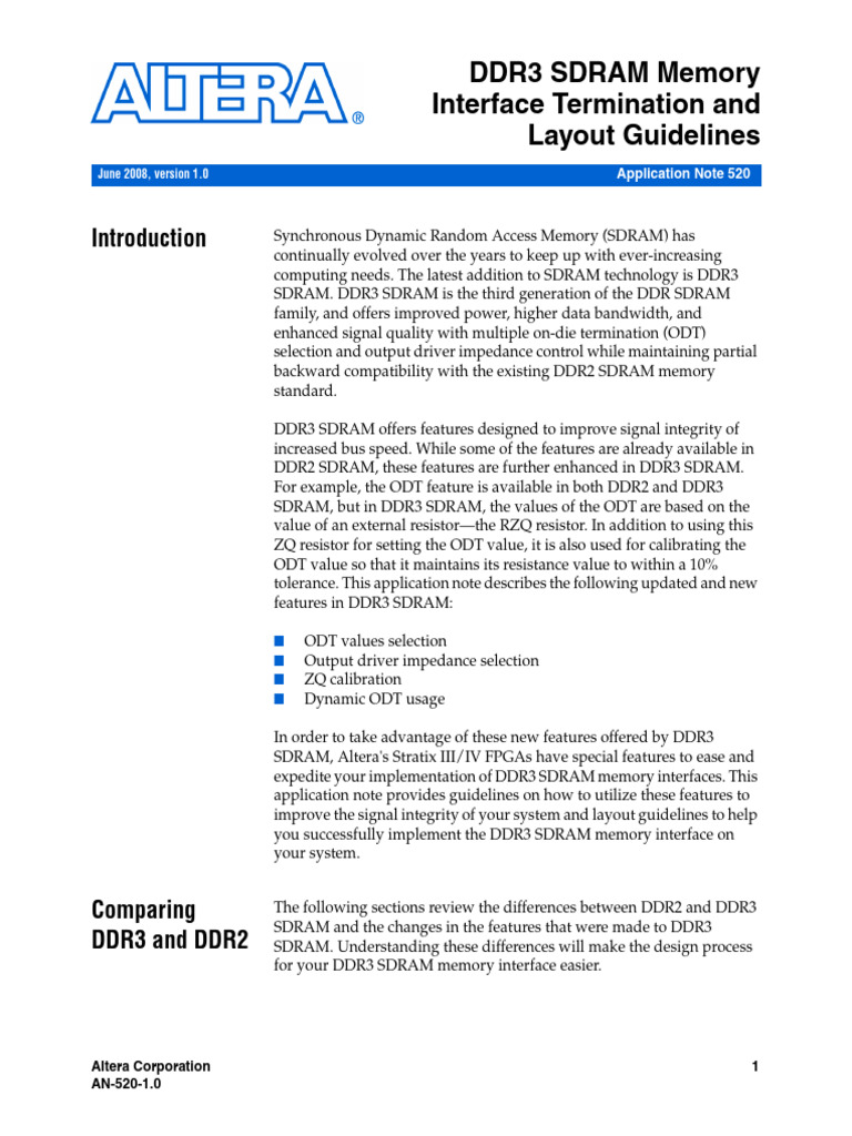an520 DDR3 SDRAM Memory Interface Termination and Layout Guidelines