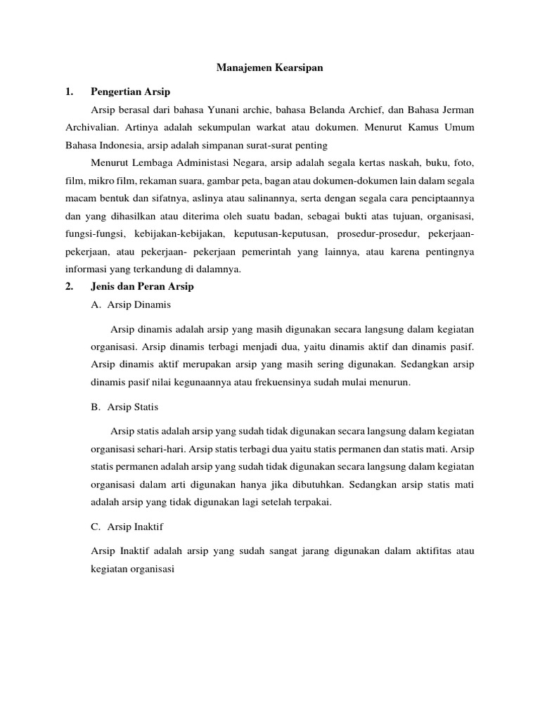 Manajemen Kearsipan dan Jenis Arsip | PDF