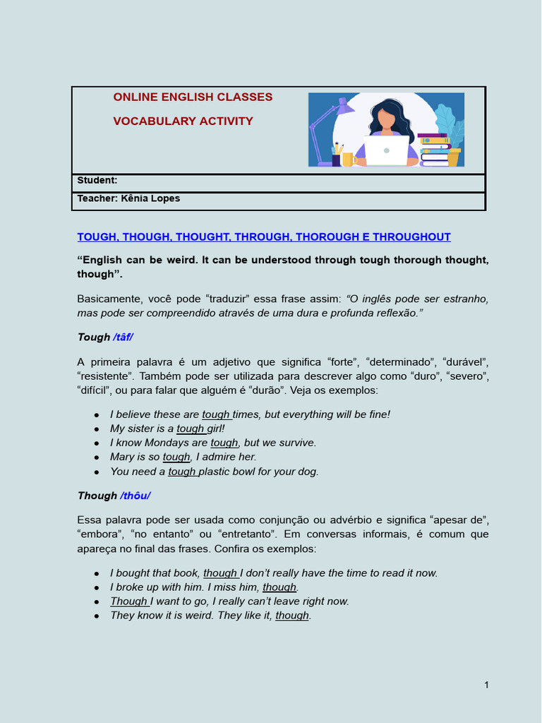 Tough, Though, Thought, Through, Thorough e Throughout | PDF | Mecânica ...