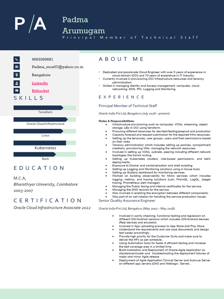 PadmaArumugam Resume | PDF | Cloud Computing | Ios