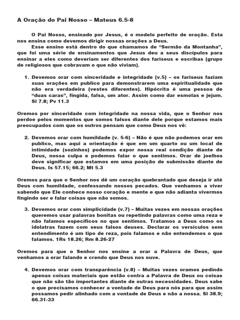 A Oração Do Pai Nosso Pdf Oração Oração Do Senhor